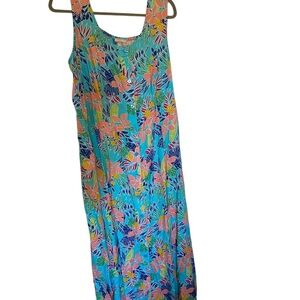 Woman Within Blue and Orange Maxi Sundress Resort Wear